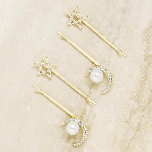 Hair Pins Gold Tone Crystal Pearl Elegant Wedding Hair Accessories Set main image 5